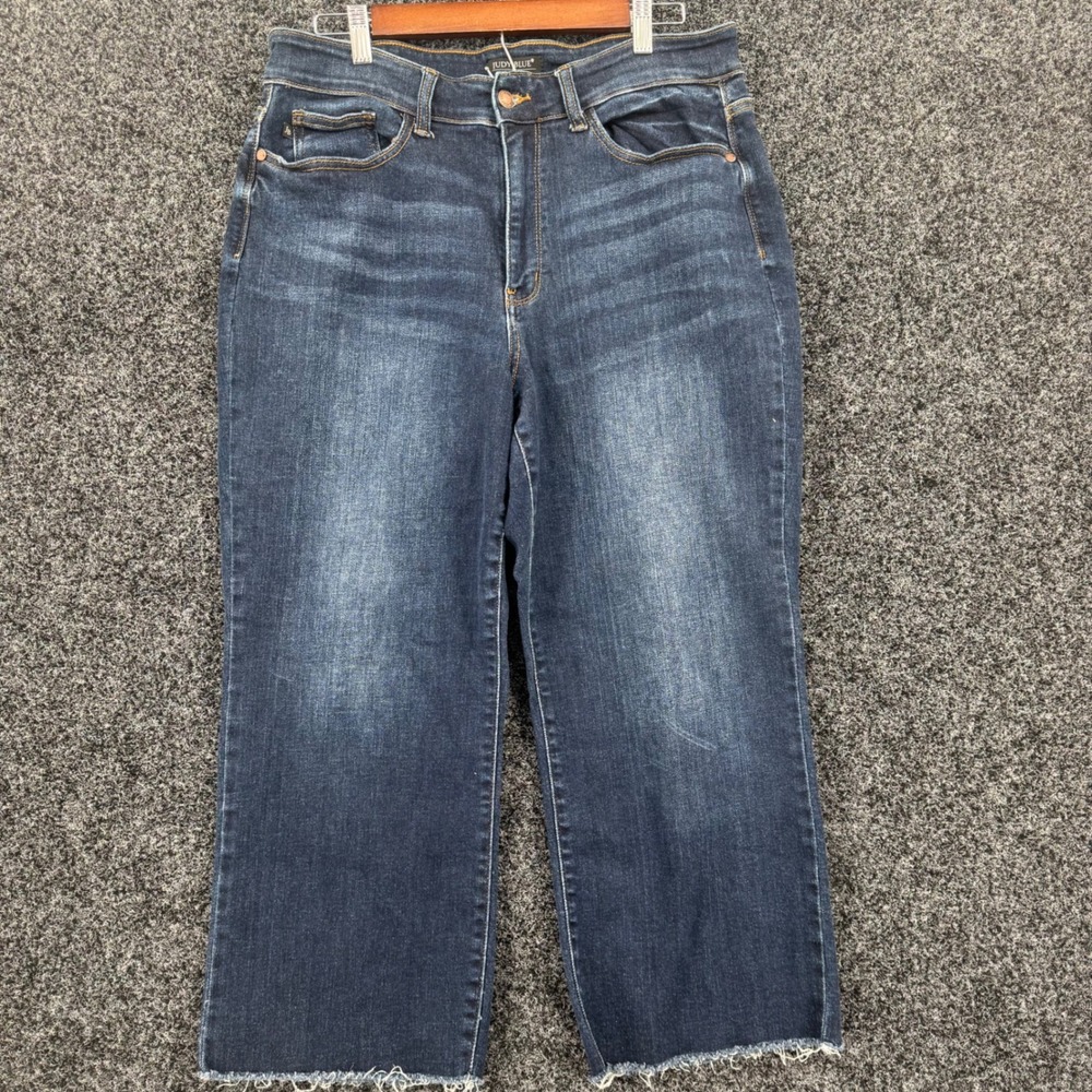 Judy Blue Wide Leg Raw Hem Jeans Dark Wash Stretch Denim 16W JB82517DK-PL